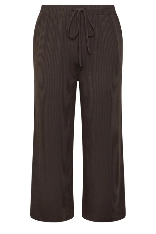 Yours Curve Chocolate Brown Ribbed Pull On Trousers - 20/L30 Image 5