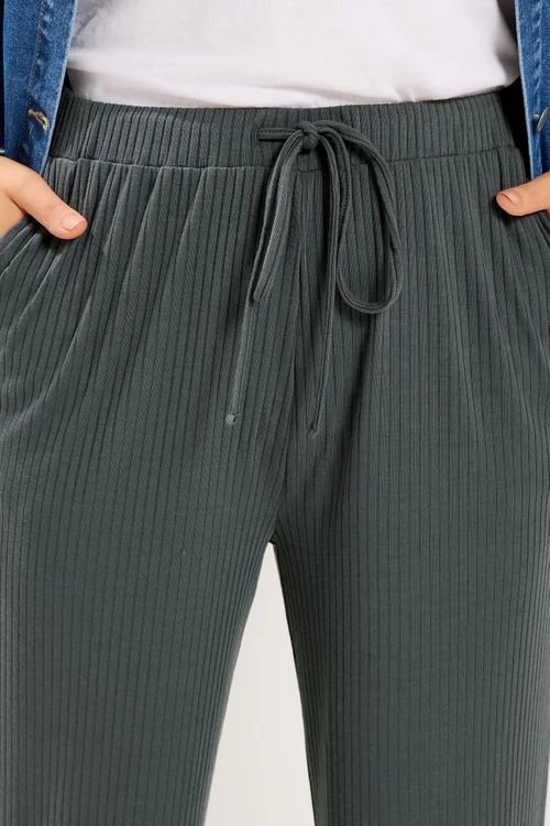 Yours Curve Grey Ribbed Pull On Trousers - 16/L30 Image 4