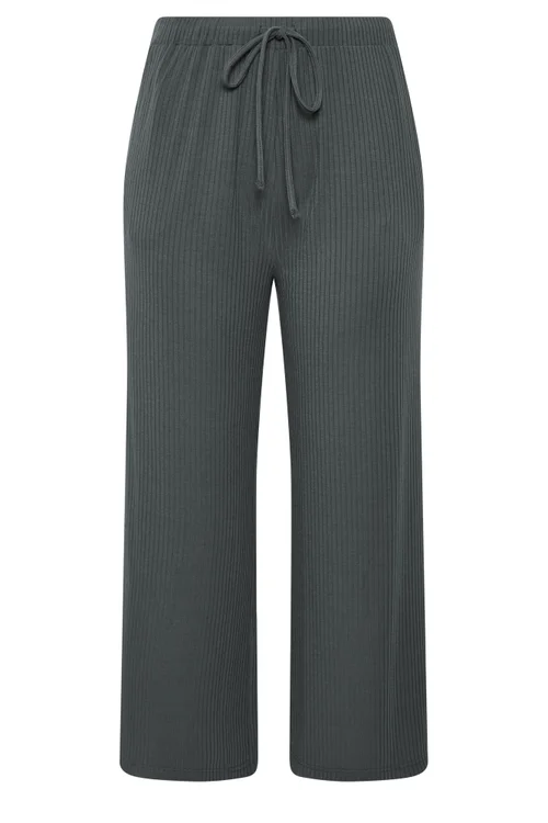 Yours Curve Grey Ribbed Pull On Trousers - 16/L30 Image 5