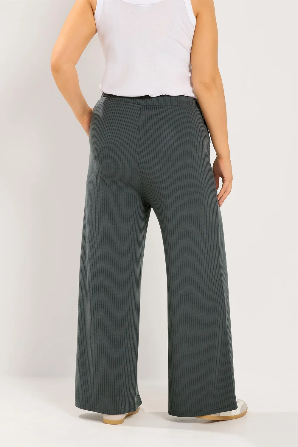 Yours Curve Grey Ribbed Pull On Trousers - 16/L30 Image 3