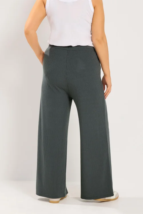 Yours Curve Grey Ribbed Pull On Trousers - 16/L30 Image 3