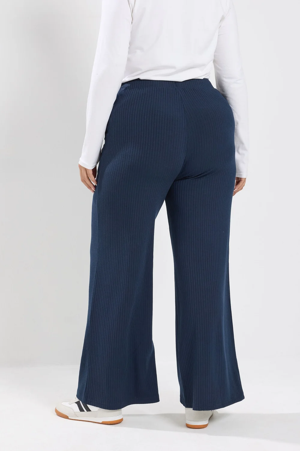 Yours Curve Navy Blue Ribbed Pull On Trousers - 22-24/L30 Image 3