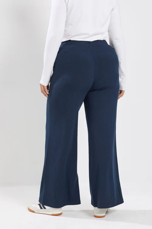 Yours Curve Navy Blue Ribbed Pull On Trousers - 22-24/L30 Image 3
