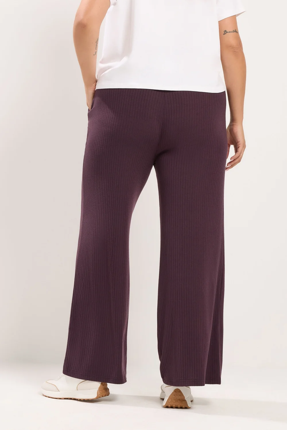 Yours Curve Purple Ribbed Pull On Trousers - 26-28/L30 Image 3