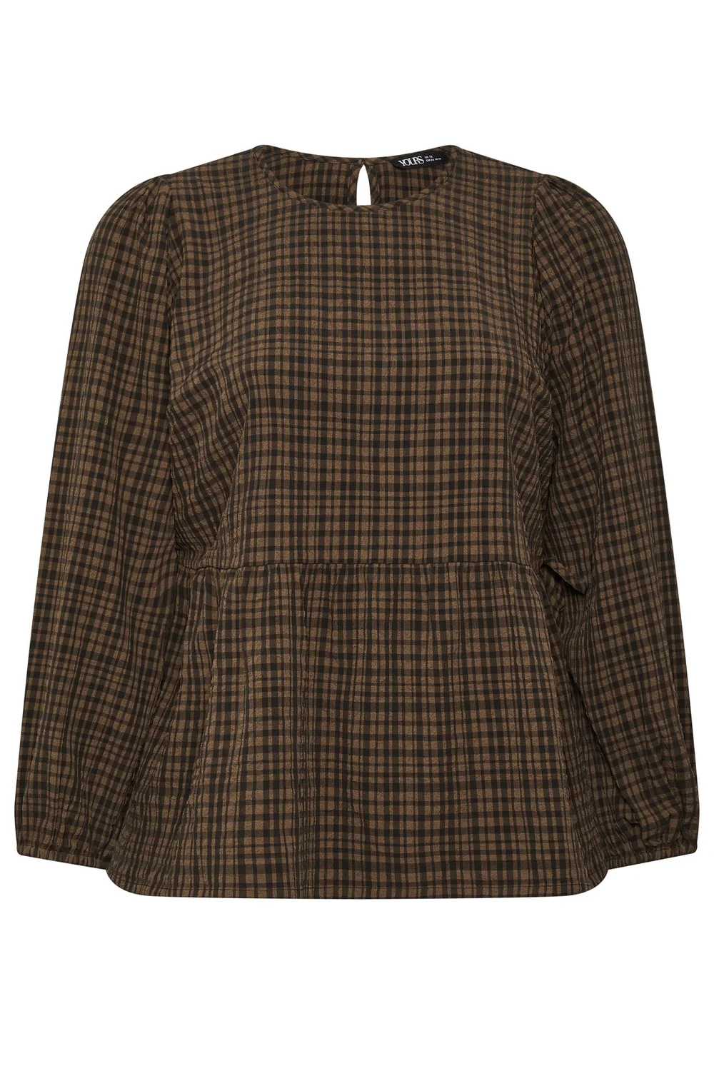 Yours Curve Chocolate Brown Check Textured Tie Side Top - 20 Image 5