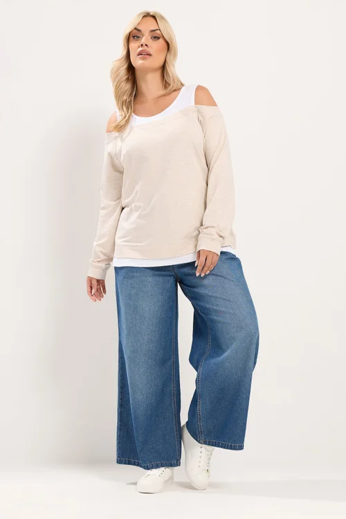 Yours Curve Ivory White 2 In 1 Bardot Ribbed Trim Top - 20 Image 2
