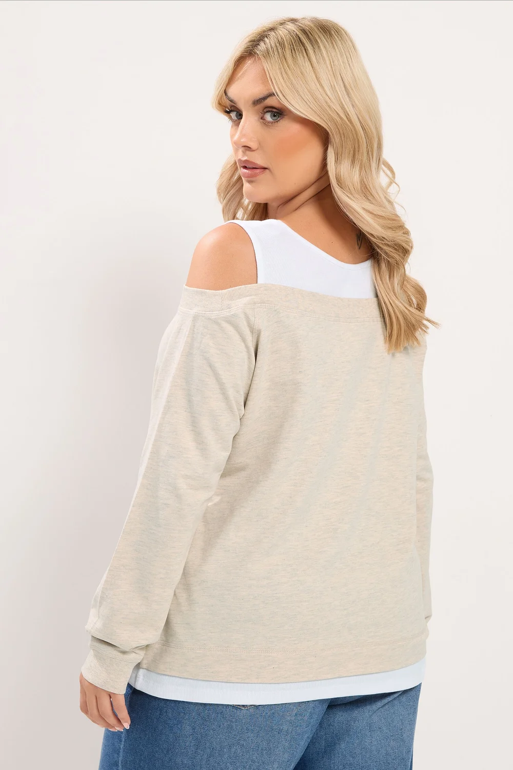 Yours Curve Ivory White 2 In 1 Bardot Ribbed Trim Top - 20 Image 3