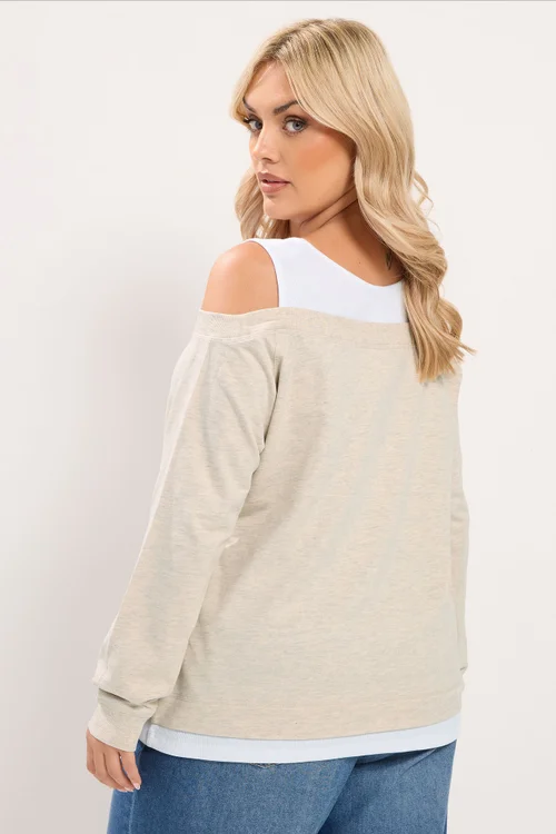 Yours Curve Ivory White 2 In 1 Bardot Ribbed Trim Top - 20 Image 3