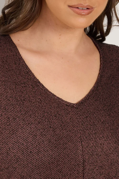Yours Curve Chocolate Brown V-Neck Top - 14 Image 4