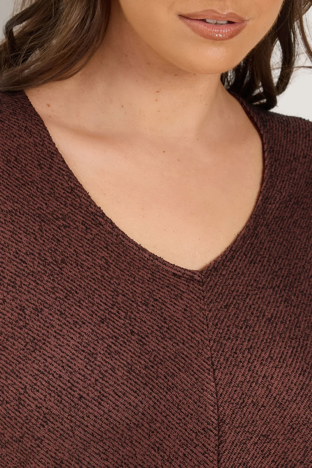 Yours Curve Chocolate Brown V-Neck Top - 14 Image 4