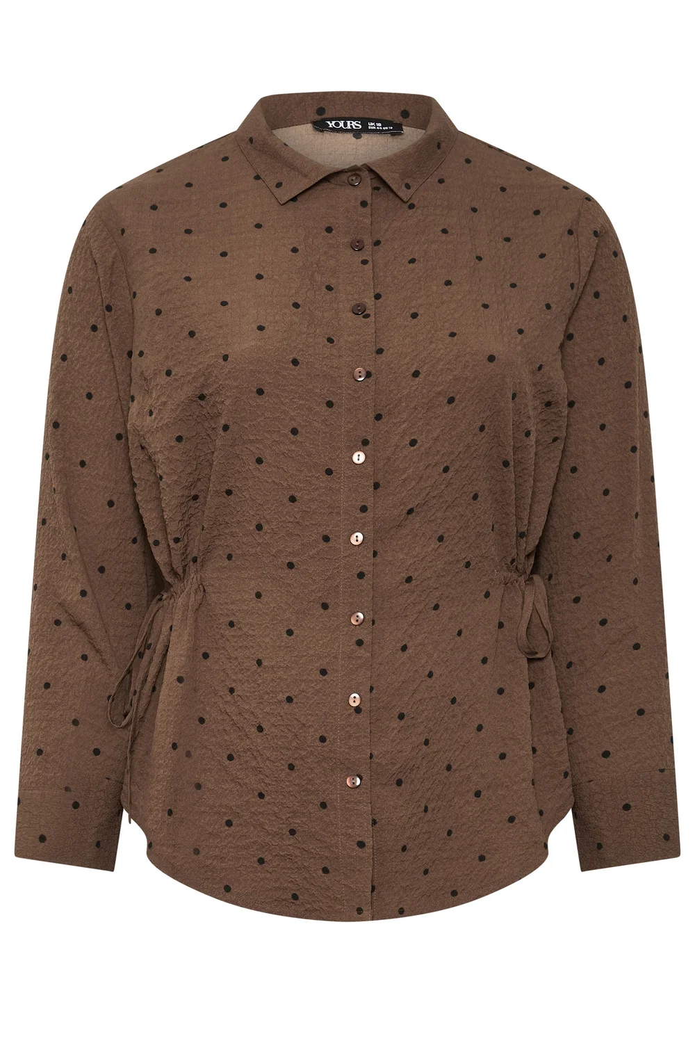 Yours Curve Brown Polka Dot Textured Shirt - 26-28 Image 5