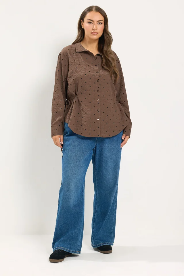 Yours Curve Brown Polka Dot Textured Shirt