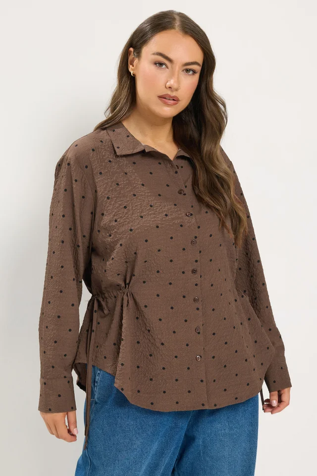 Yours Curve Brown Polka Dot Textured Shirt