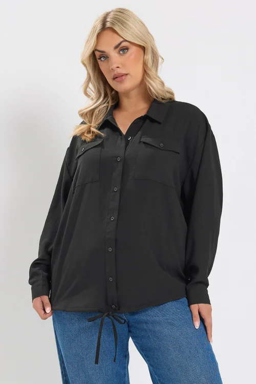 Yours Curve Black Utility Long Sleeve Shirt - 16 Image 1