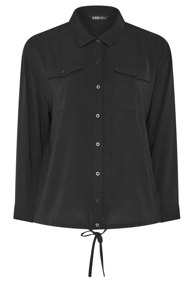 Yours Curve Black Utility Long Sleeve Shirt