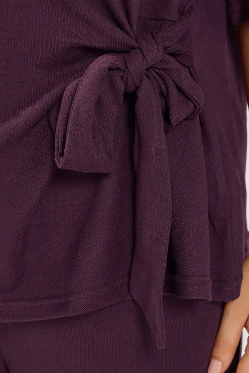Yours Curve Purple Tie Waist Soft Touch Trouser Set - 14 Image 4