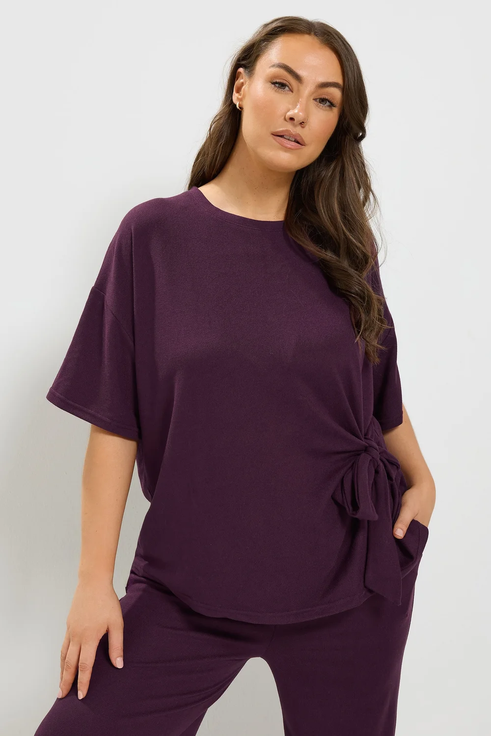 Yours Curve Purple Tie Waist Soft Touch Trouser Set - 14 Image 2