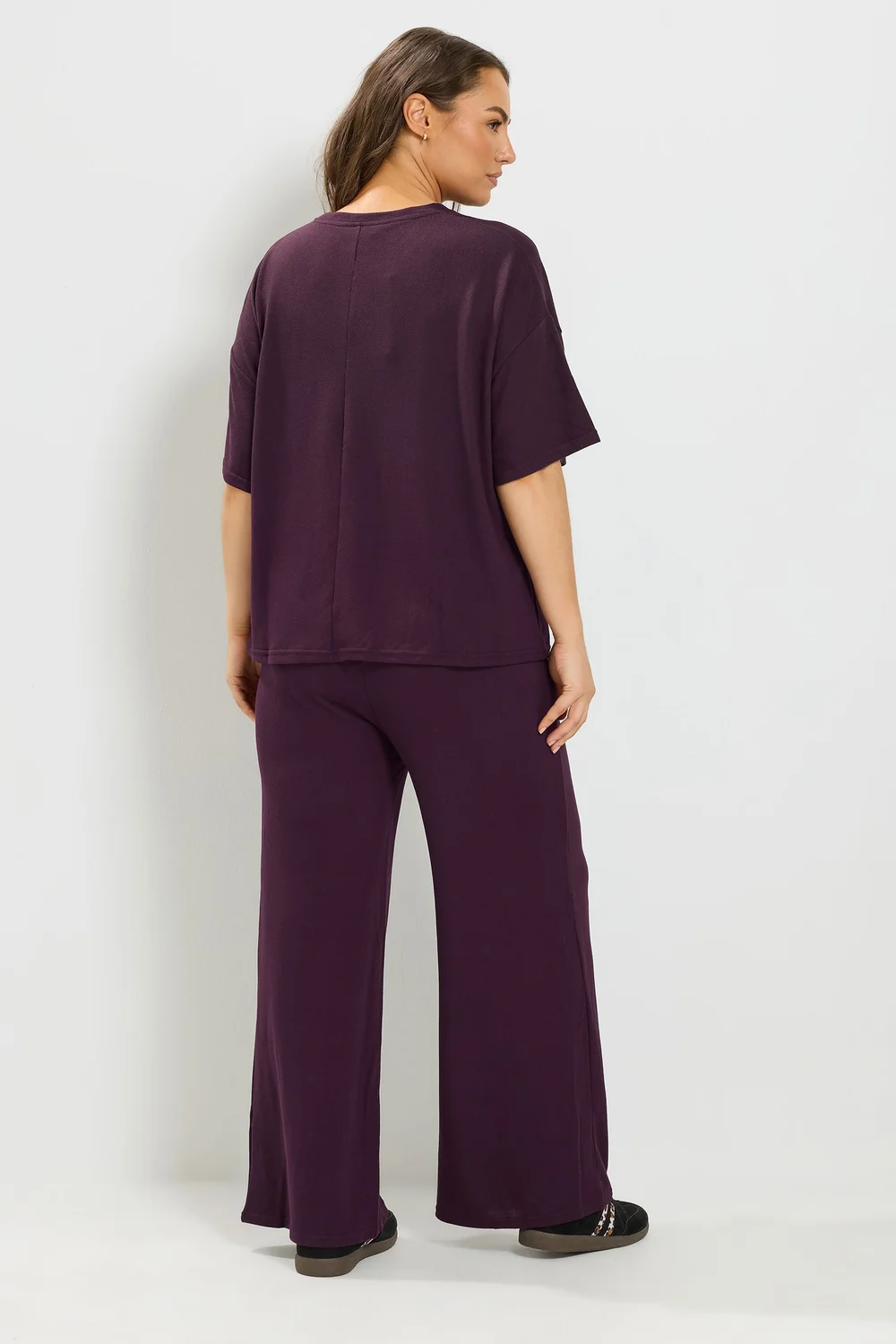 Yours Curve Purple Tie Waist Soft Touch Trouser Set - 14 Image 3