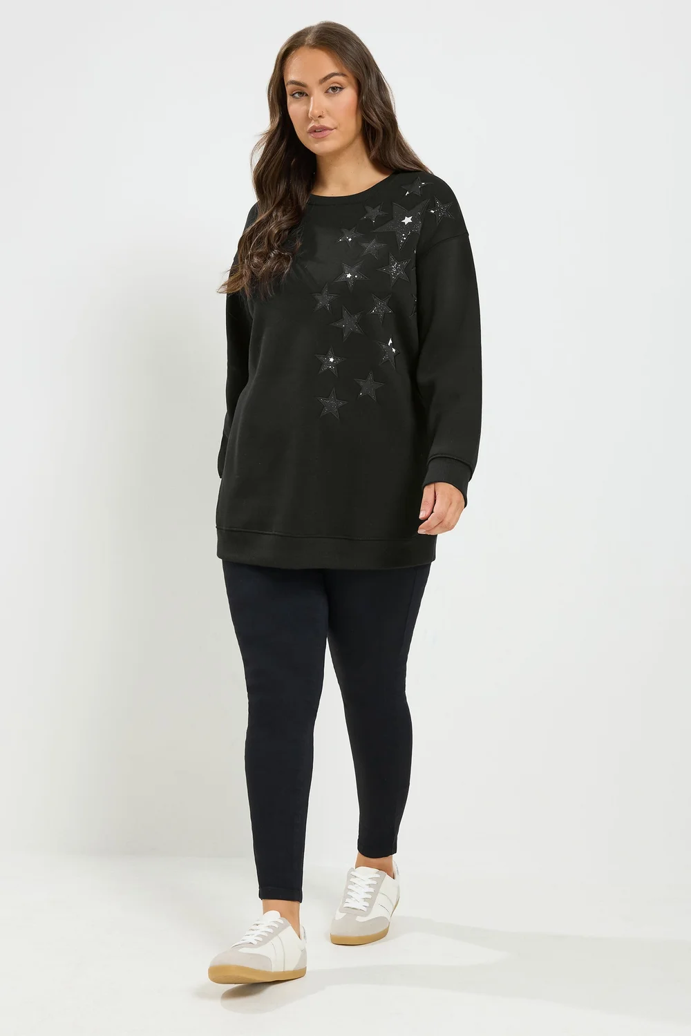 Yours Curve Black Star Long Sleeve Sweatshirt - 26-28 Image 2