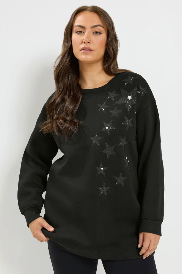 Yours Curve Black Star Long Sleeve Sweatshirt
