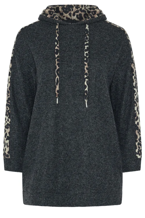 Yours Curve Grey Leopard Print Hoodie - 26-28 Image 5