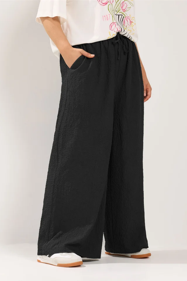 Yours Curve Black Texture Wide Leg Trousers