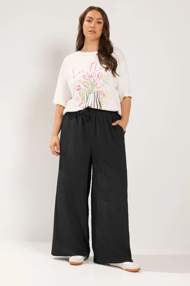 Yours Curve Black Texture Wide Leg Trousers