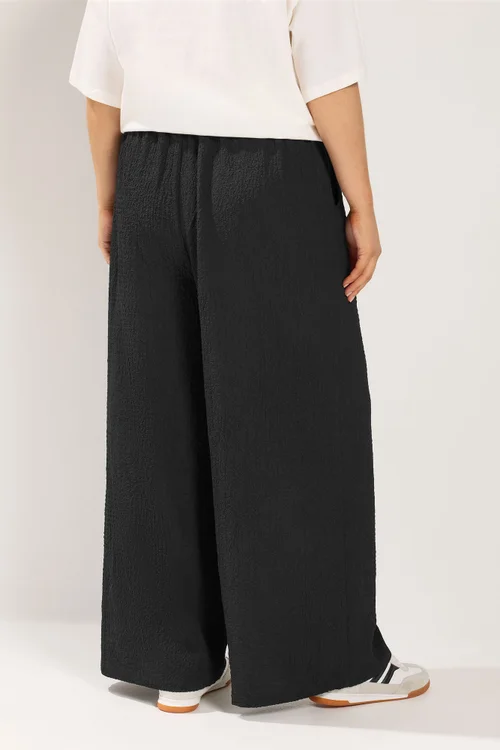 Yours Curve Black Texture Wide Leg Trousers - 18/L28 Image 3