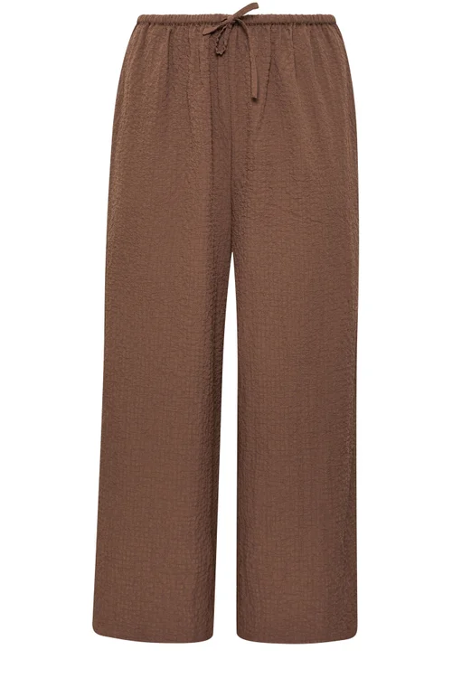 Yours Curve Chocolate Brown Texture Wide Leg Trousers - 22-24/L28 Image 5