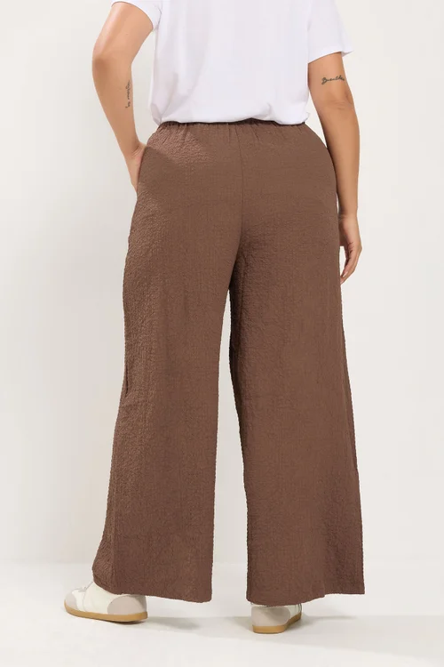 Yours Curve Chocolate Brown Texture Wide Leg Trousers - 22-24/L28 Image 3