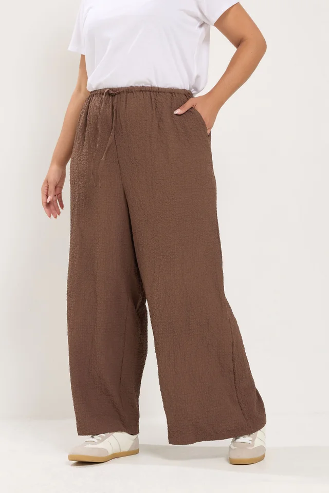 Yours Curve Chocolate Brown Texture Wide Leg Trousers