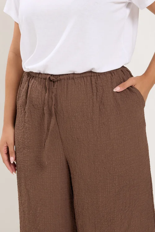 Yours Curve Chocolate Brown Texture Wide Leg Trousers - 22-24/L28 Image 4