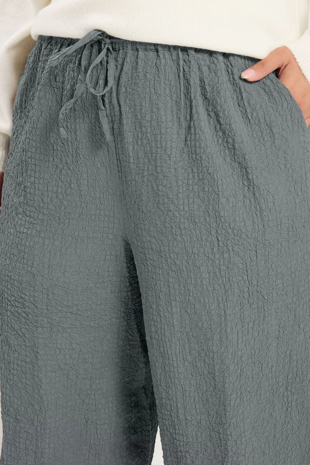 Yours Curve Grey Texture Wide Leg Trousers - 14/L28 Image 4