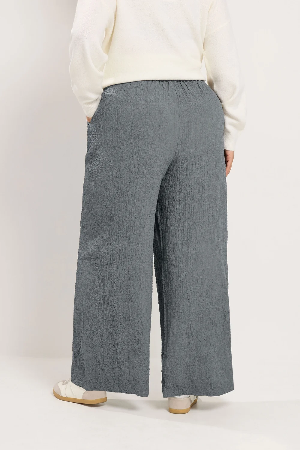 Yours Curve Grey Texture Wide Leg Trousers - 14/L28 Image 3