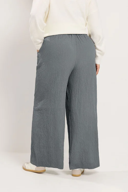 Yours Curve Grey Texture Wide Leg Trousers - 14/L28 Image 3