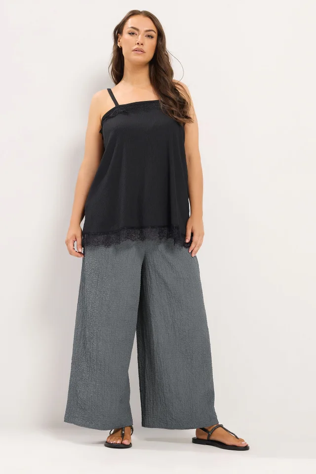 Yours Curve Grey Texture Wide Leg Trousers