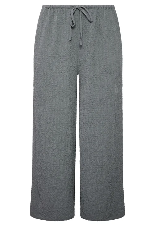 Yours Curve Grey Texture Wide Leg Trousers - 14/L28 Image 5