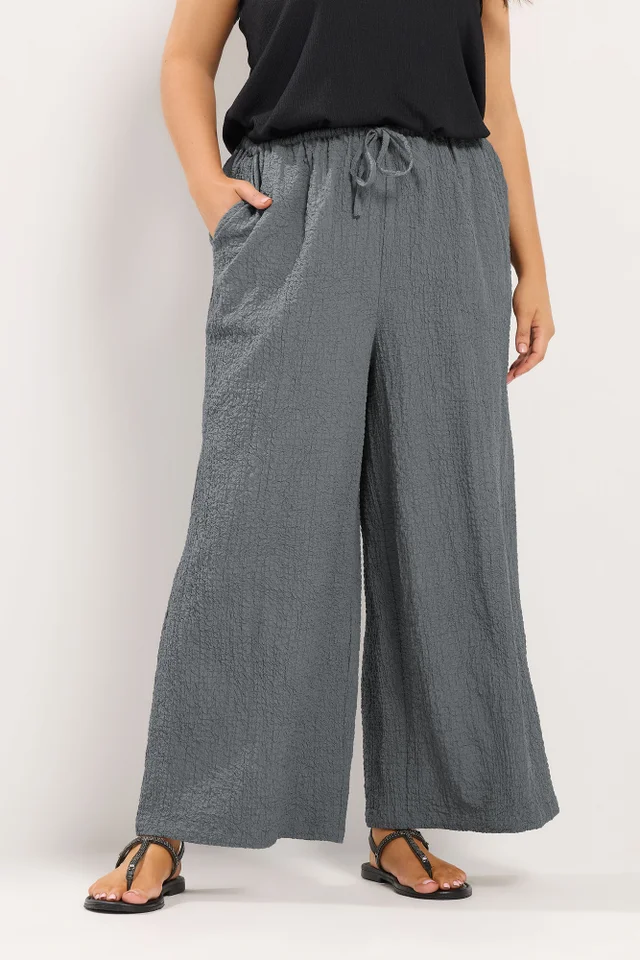 Yours Curve Grey Texture Wide Leg Trousers