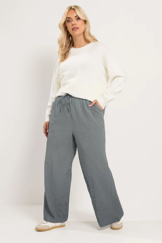 Yours Curve Grey Texture Wide Leg Trousers