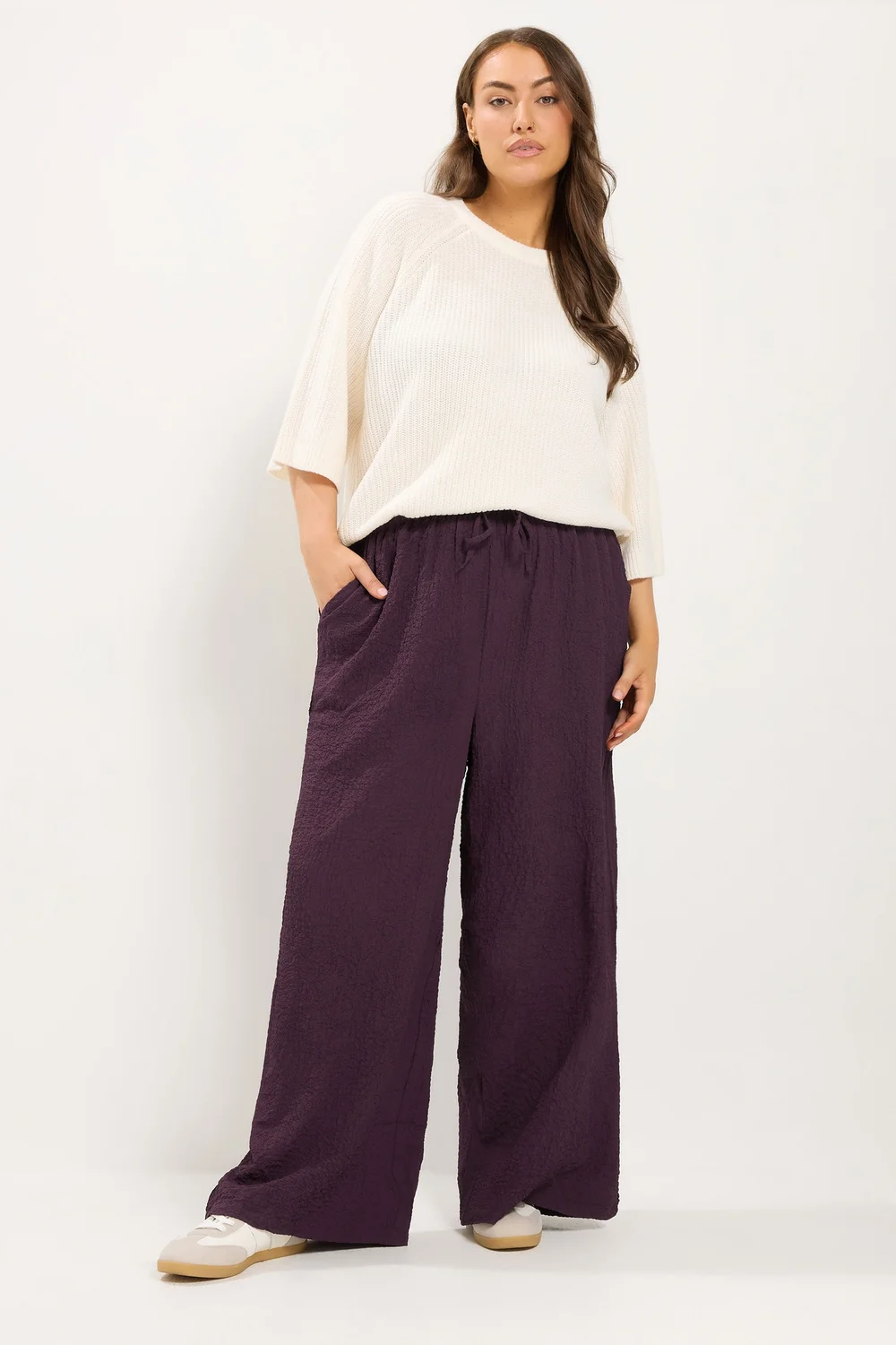 Yours Curve Purple Texture Wide Leg Trousers - 18/L30 Image 2