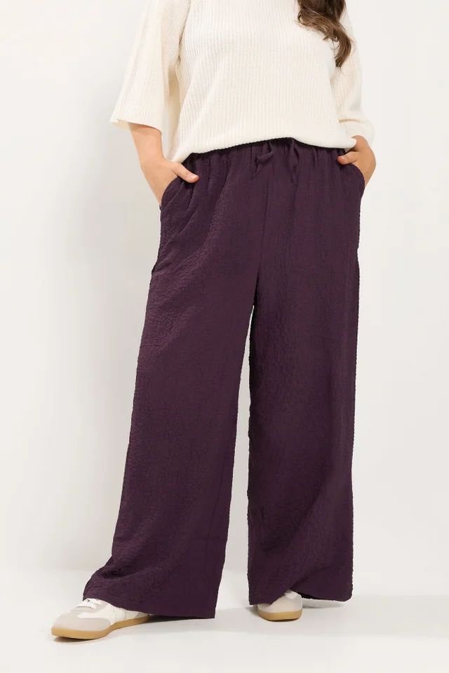 Yours Curve Purple Texture Wide Leg Trousers