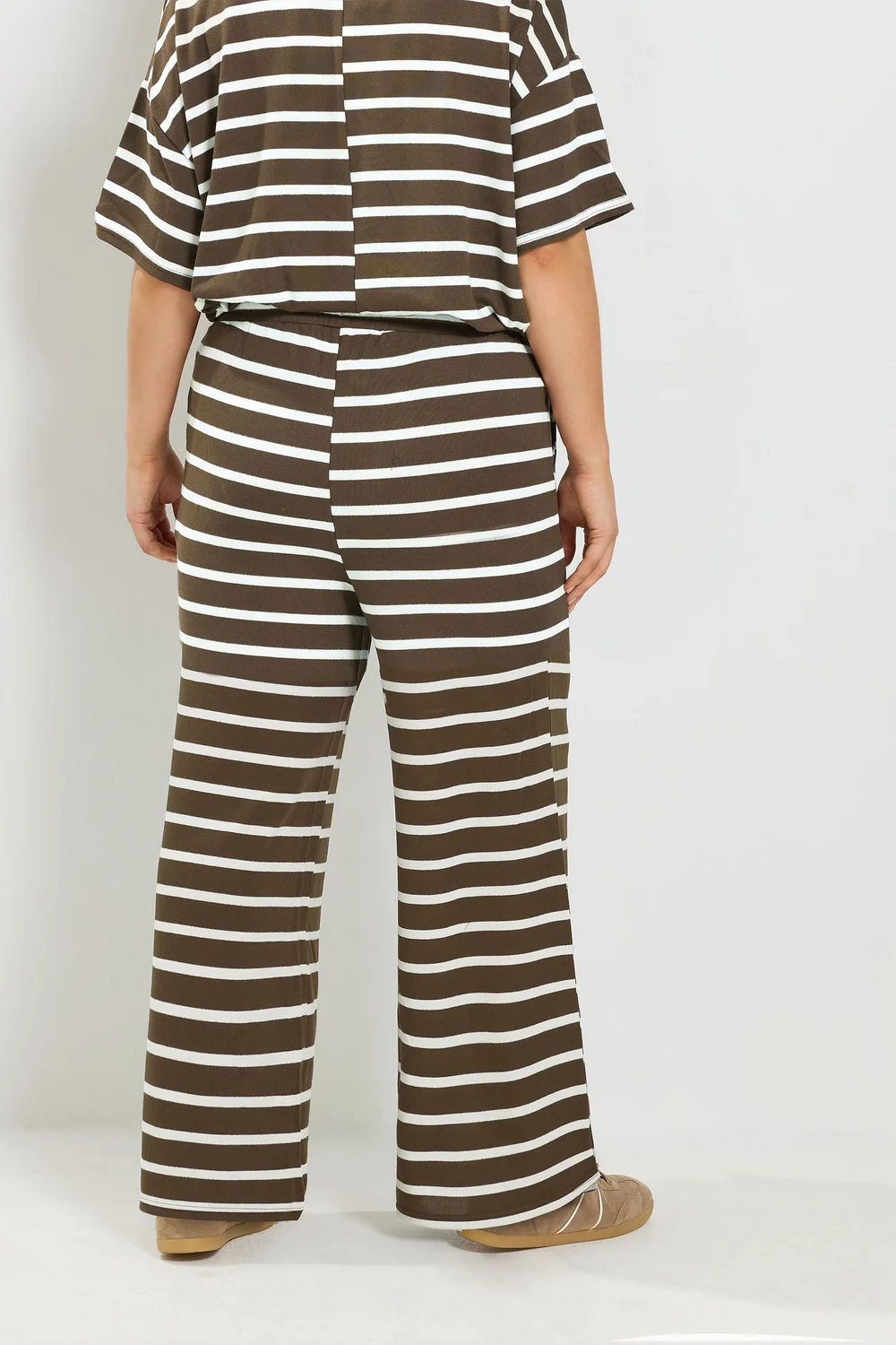 Yours Curve Chocolate Brown Stripe Tie Waist Trousers - 22-24 Image 3