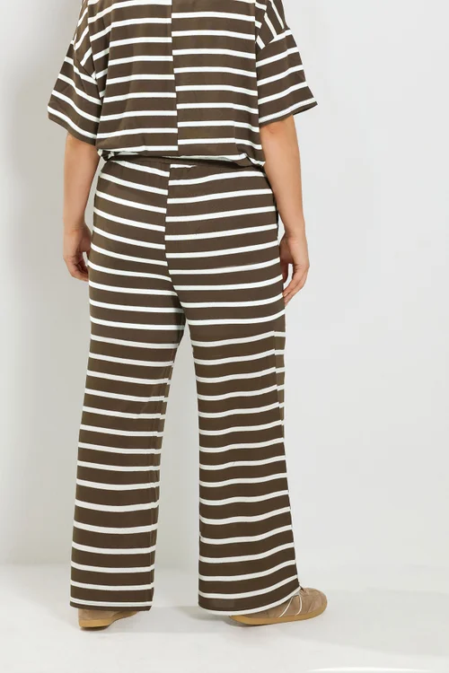 Yours Curve Chocolate Brown Stripe Tie Waist Trousers - 22-24 Image 3