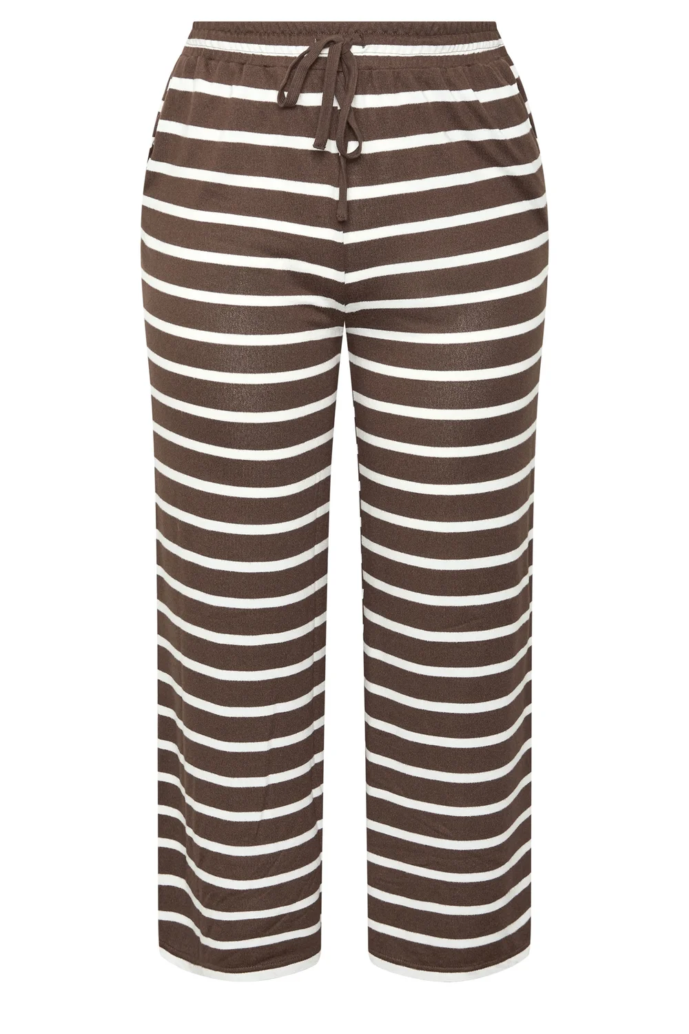 Yours Curve Chocolate Brown Stripe Tie Waist Trousers - 22-24 Image 5