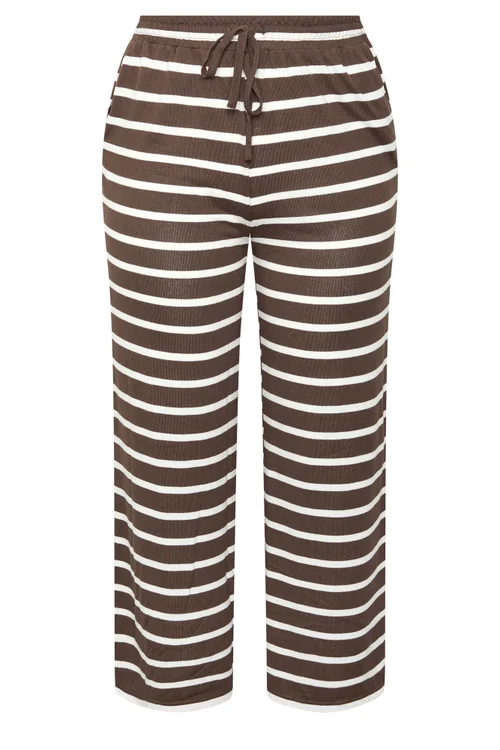 Yours Curve Chocolate Brown Stripe Tie Waist Trousers - 22-24 Image 5