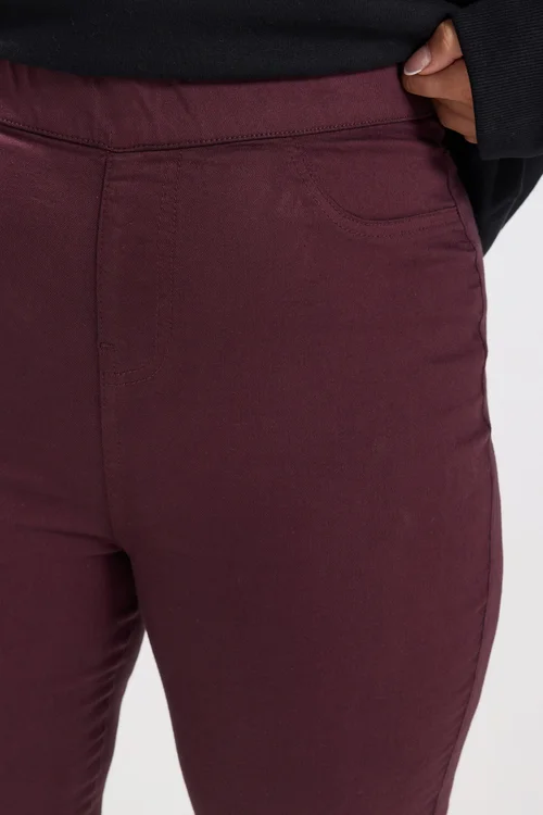 Yours Curve Burgundy Red Pull On Jenny Jeggings - 18 Image 4