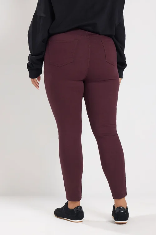 Yours Curve Burgundy Red Pull On Jenny Jeggings - 18 Image 3