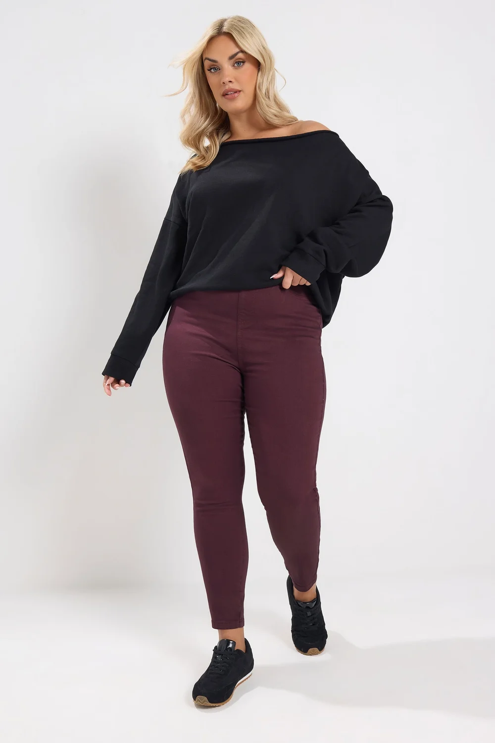 Yours Curve Burgundy Red Pull On Jenny Jeggings - 18 Image 2