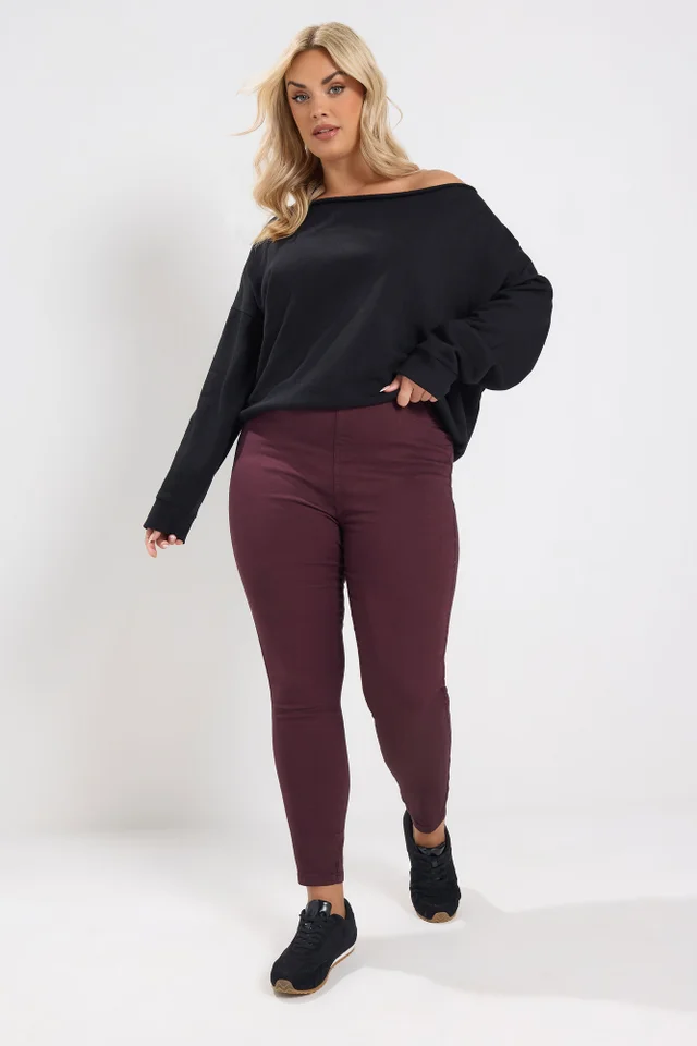 Yours Curve Burgundy Red Pull On Jenny Jeggings