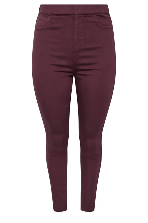 Yours Curve Burgundy Red Pull On Jenny Jeggings - 18 Image 5
